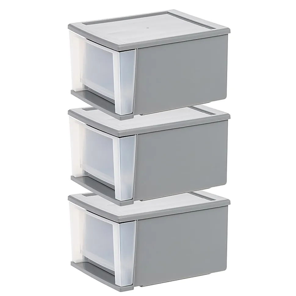 Iris Stacking Drawer, 3 Drawers, 17 Qt, Gray, Pack Of 3 Drawers