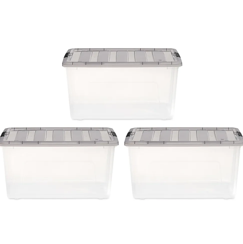 Iris® Stack & Pull™ Storage Boxes, 18 Gallon, Clear/Gray, Set Of 3 Boxes