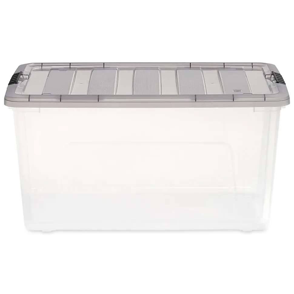 Iris® Stack & Pull™ Storage Boxes, 18 Gallon, Clear/Gray, Set Of 3 Boxes