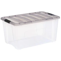 Iris® Stack & Pull™ Storage Boxes, 18 Gallon, Clear/Gray, Set Of 3 Boxes