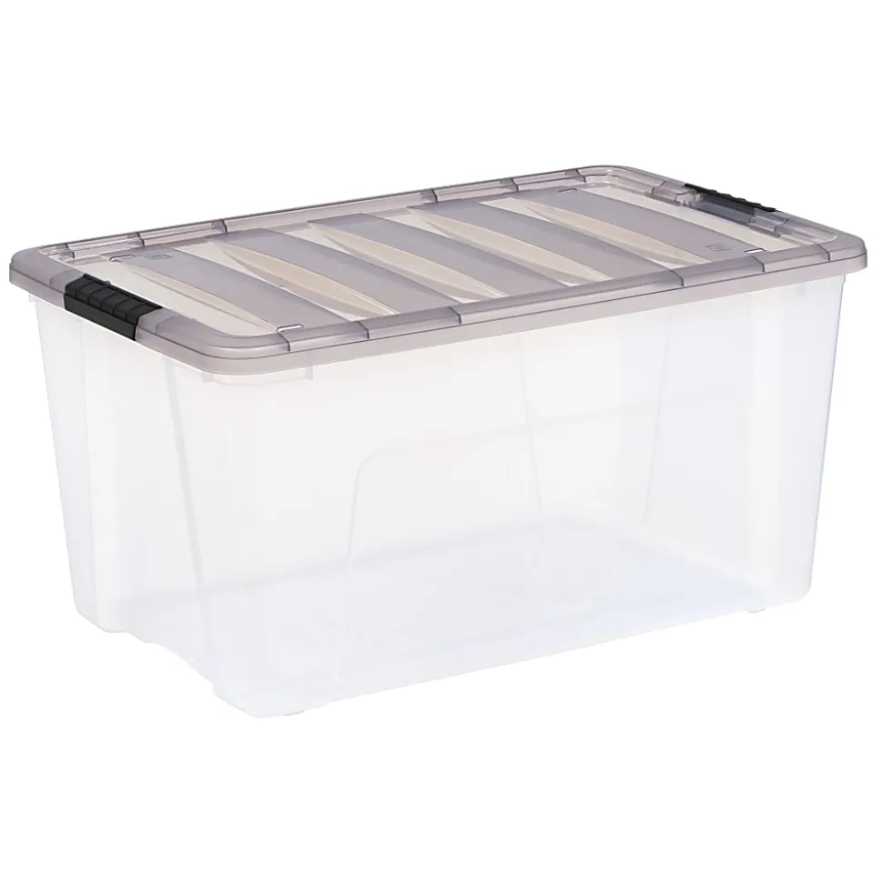 Iris® Stack & Pull™ Storage Boxes, 18 Gallon, Clear/Gray, Set Of 3 Boxes