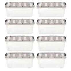 Iris® Stack & Pull™ Storage Boxes, 3.14 Gallon, Clear/Gray, Set Of 8 Boxes