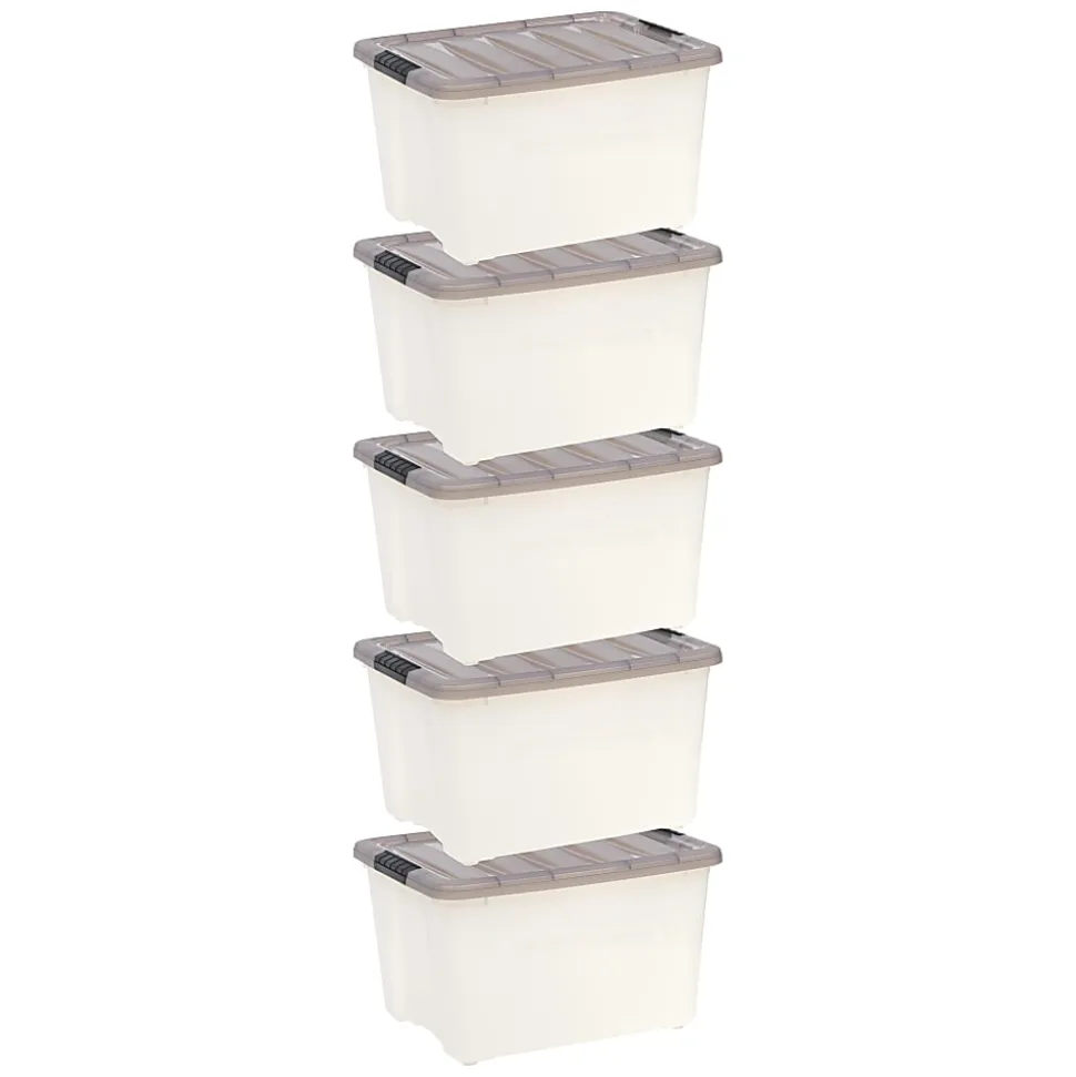 Iris® Stack & Pull™ Storage Boxes, 10 Gallon, Clear/Gray, Set Of 5 Boxes