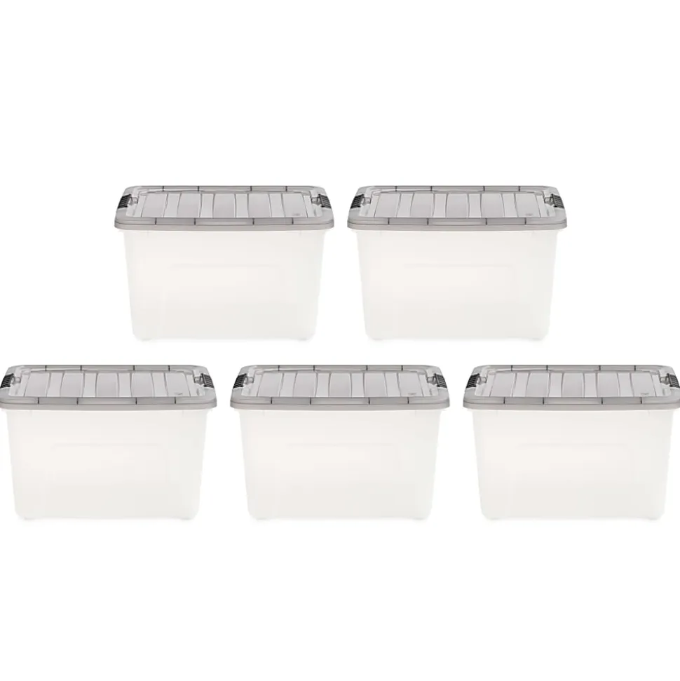 Iris® Stack & Pull™ Storage Boxes, 10 Gallon, Clear/Gray, Set Of 5 Boxes