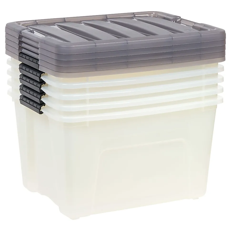 Iris® Stack & Pull™ Storage Boxes, 10 Gallon, Clear/Gray, Set Of 5 Boxes