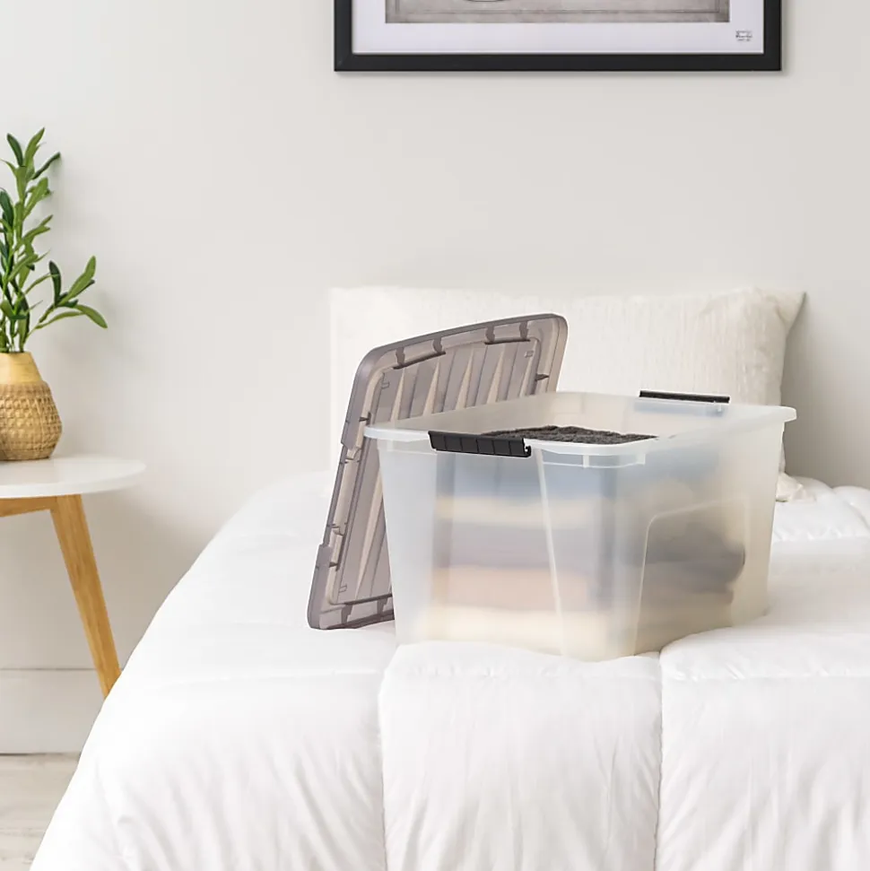 Iris® Stack & Pull™ Storage Boxes, 10 Gallon, Clear/Gray, Set Of 5 Boxes