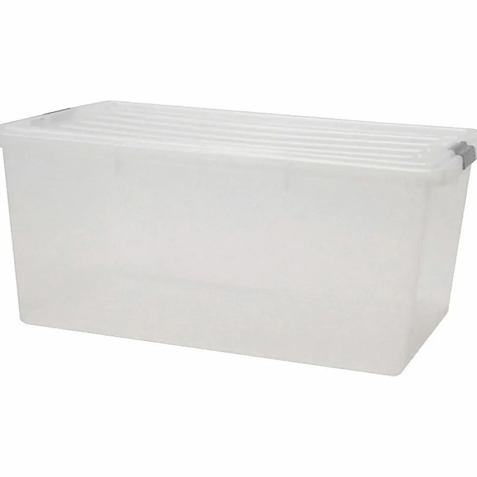 Iris® Storage Boxes With Lift-Off Lids, 26 1/10" x 17 1/2" x 11 1/4", Clear, Case Of 5
