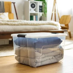 Iris USA® Buckled Boxes, 60 Qt, 22-1/16”L x 16-5/8”W x 13-1/16”H, Clear, Set Of 4 Boxes