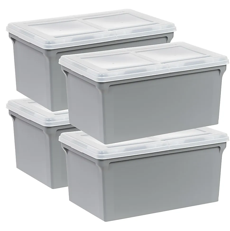 Iris USA® File Boxes, 44 Qt, 31-1/2”L x 17-5/16”W x 13”H, Gray, Pack Of 4 Boxes