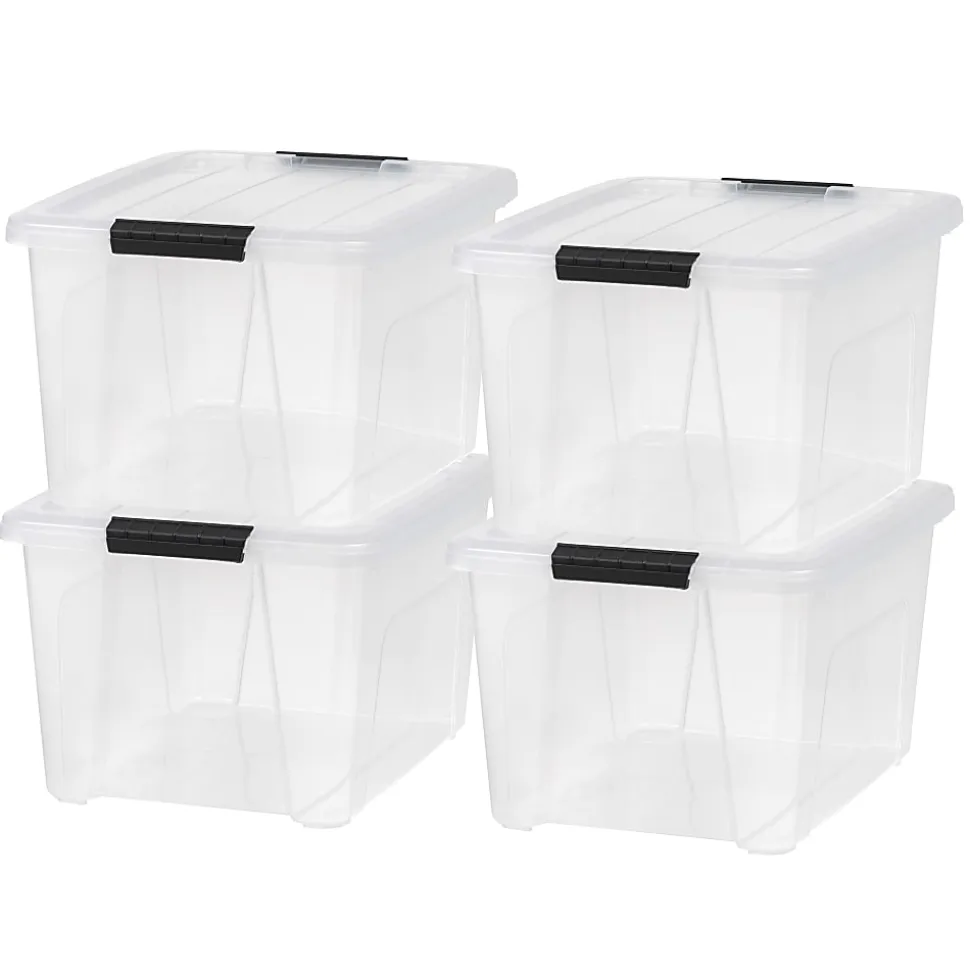 Iris USA® Weathertight Storage Boxes, 32-Quart, 19-1/16”L x 15-3/16”W x 13-1/4”H, Clear, Pack Of 4 Boxes