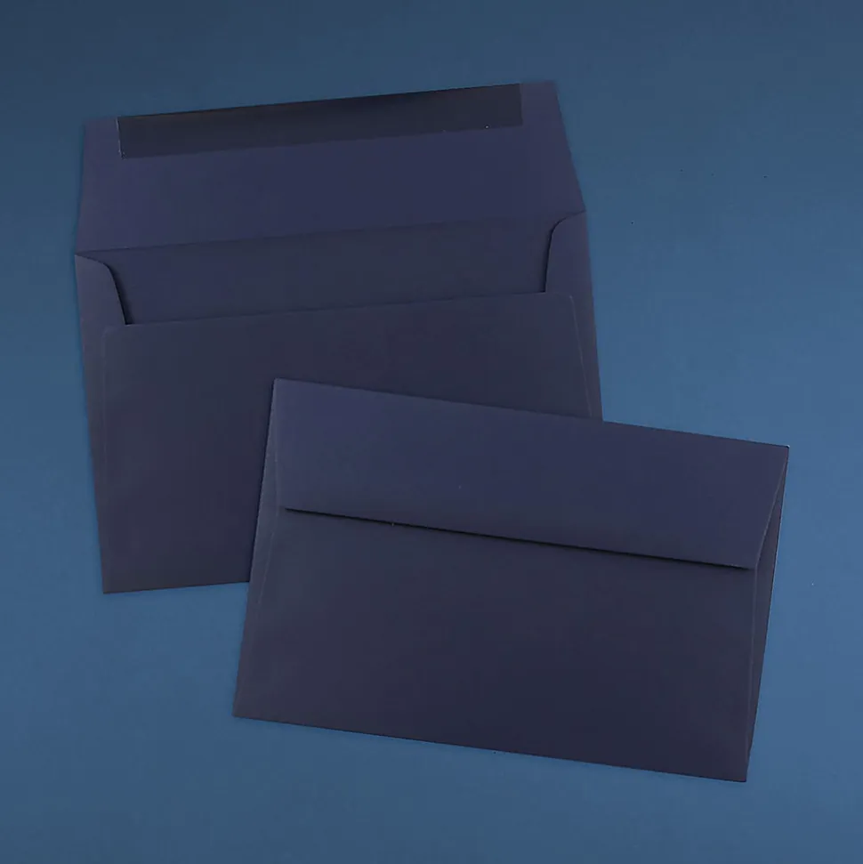 JAM Paper® Booklet Invitation Envelopes, A9, Gummed Seal, Navy Blue, Pack Of 25