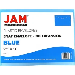 JAM PaperĀ® Booklet Plastic Envelopes, Letter-Size, 9 3/4" x 13", Blue, Pack Of 12