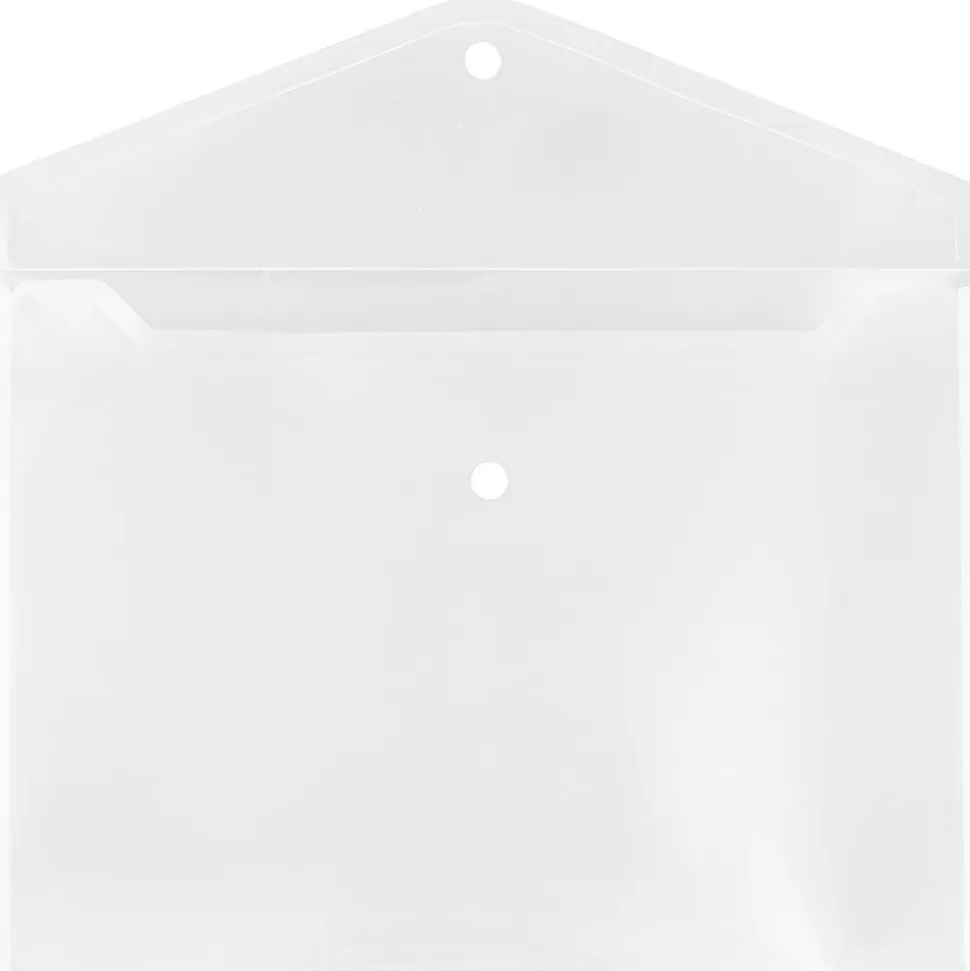 JAM Paper® Booklet Plastic Envelopes, Letter Size, 9 3/4" x 13", Button-Snap Closure,Clear, Pack Of 12