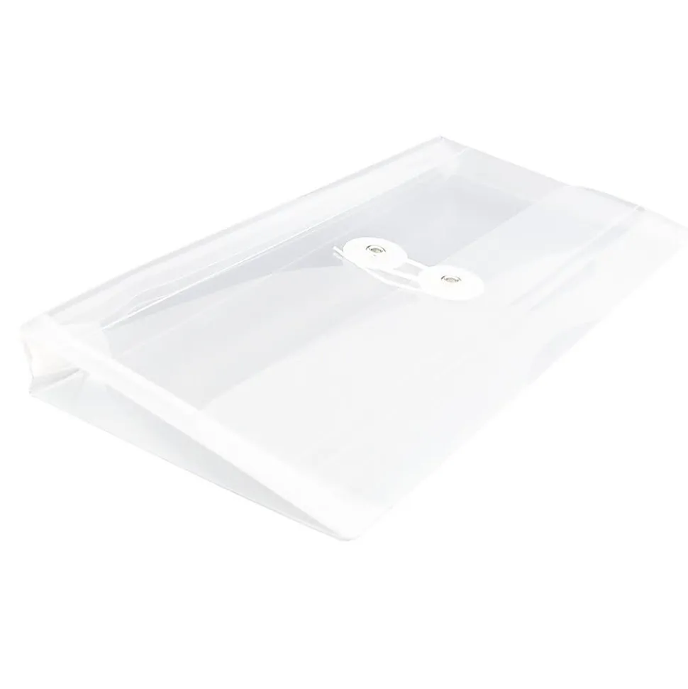 JAM Paper® Booklet Plastic Envelopes, #10, Button & String Closure, Clear, Pack Of 12