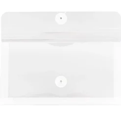 JAM Paper® Booklet Plastic Envelopes, #10, Button & String Closure, Clear, Pack Of 12