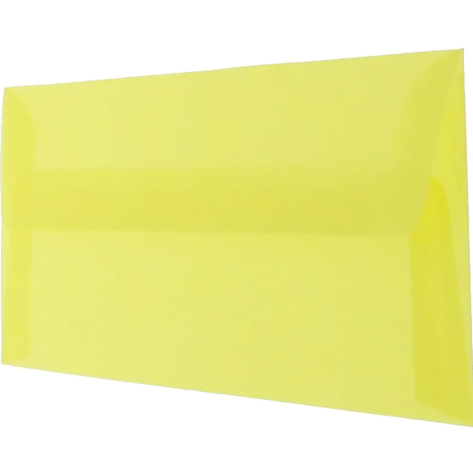 JAM Paper® #10 Business Booklet Envelopes, Translucent, Gummed Closure, Primary Yellow, Pack Of 25