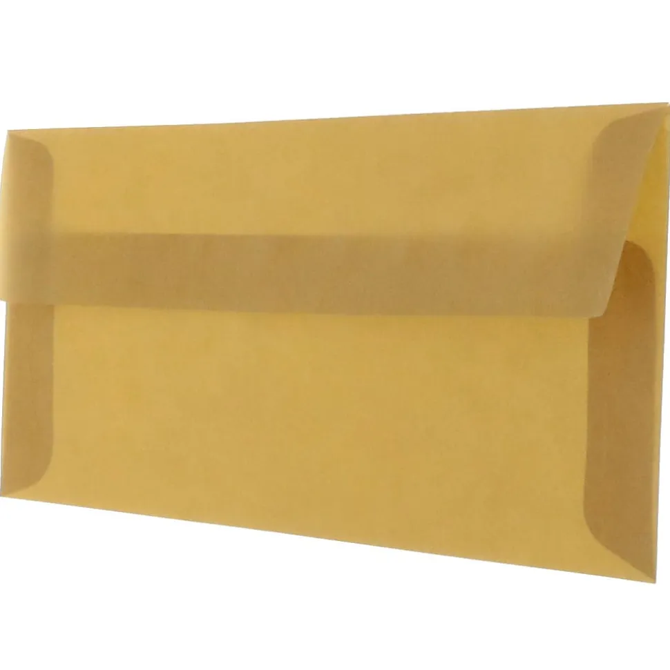 JAM Paper® #10 Business Booklet Envelopes, Translucent, Gummed Closure, Earth Brown, Pack Of 25