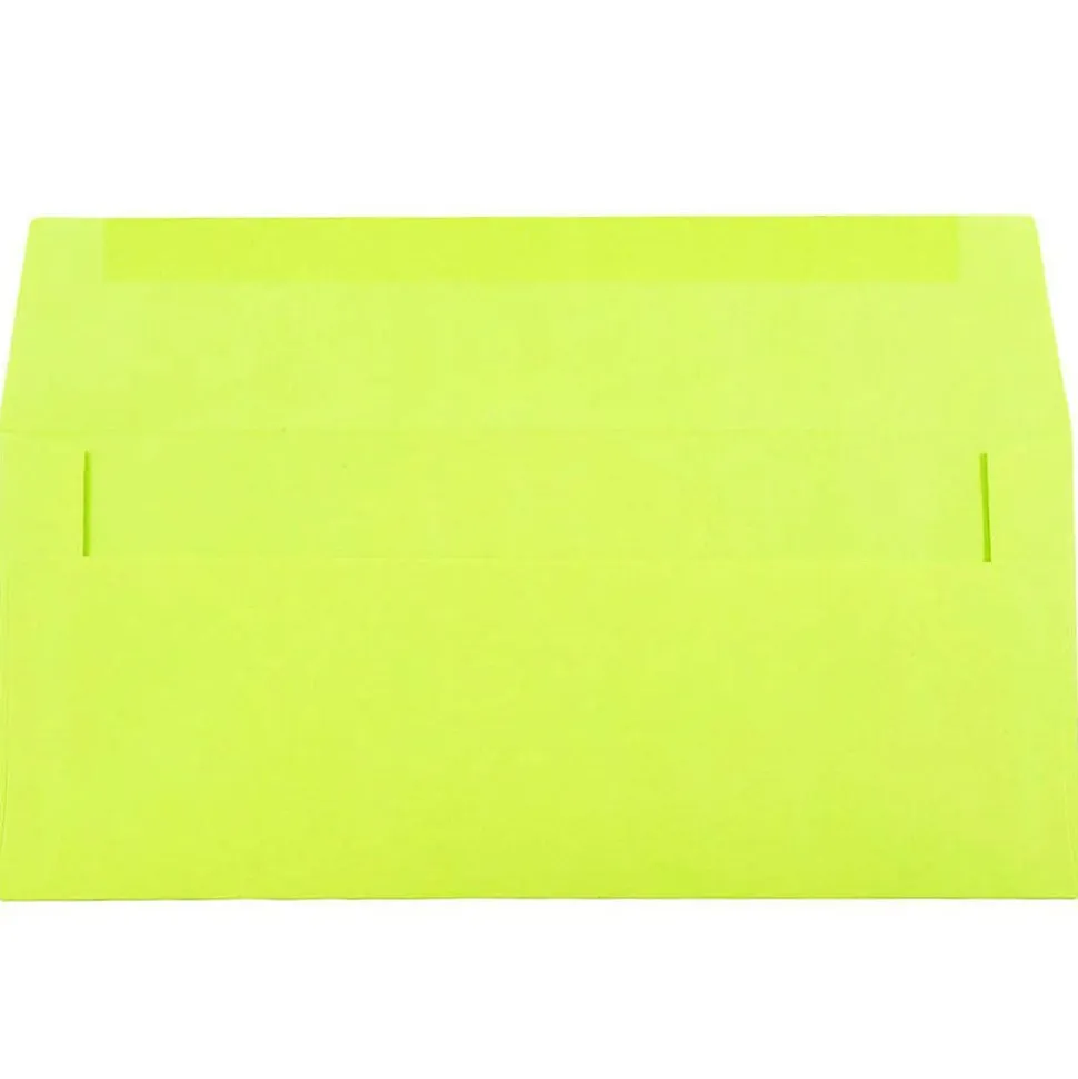 JAM PAPER #10 Business Colored Envelopes, 4 1/8" x 9 1/2", Ultra Lime Green, Pack Of 25