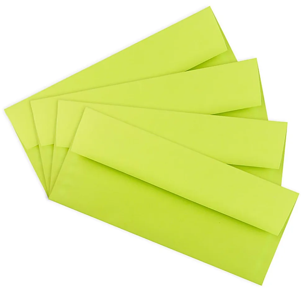 JAM PAPER #10 Business Colored Envelopes, 4 1/8" x 9 1/2", Ultra Lime Green, Pack Of 25