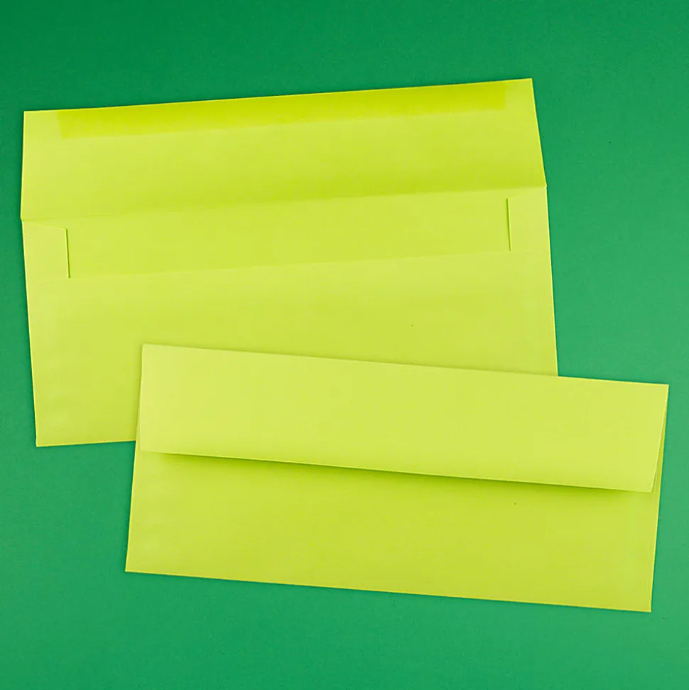 JAM PAPER #10 Business Colored Envelopes, 4 1/8" x 9 1/2", Ultra Lime Green, Pack Of 25