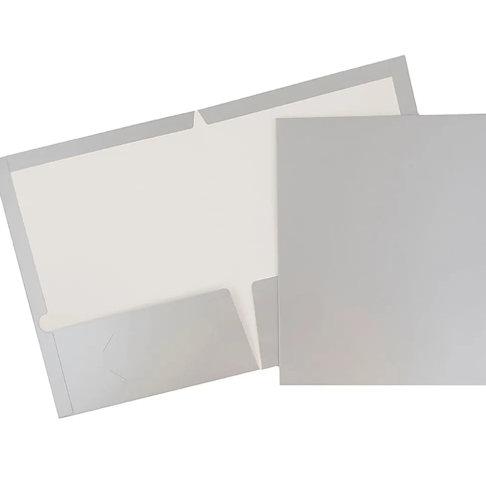 JAM Paper® Glossy 2-Pocket Presentation Folders, Grey, Pack of 6