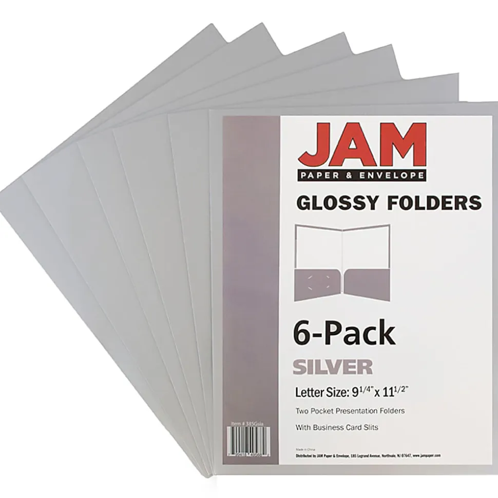 JAM Paper® Glossy 2-Pocket Presentation Folders, Grey, Pack of 6