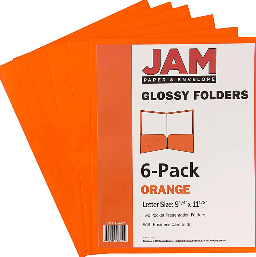 JAM Paper® Glossy 2-Pocket Presentation Folders, Orange, Pack Of 6