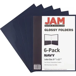 JAM Paper® Glossy 2-Pocket Presentation Folders, Black, Pack of 6