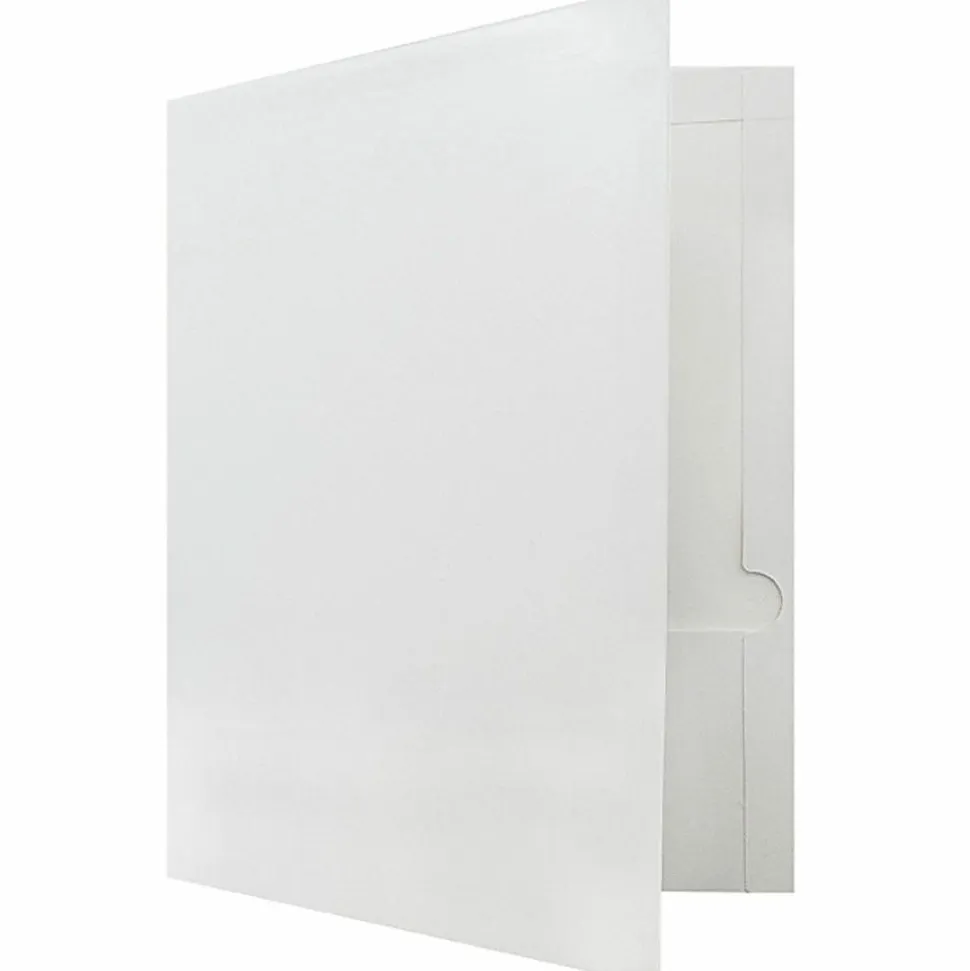 JAM Paper® Glossy 2-Pocket Presentation Folders, 8-1/2" x 11", White, Pack Of 6 Folders
