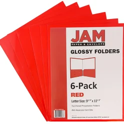 JAM PaperĀ® Glossy 2-Pocket Presentation Folders, Red, Pack of 6