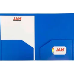 JAM PaperĀ® Heavy-Duty 2-Pocket Plastic Presentation Folders, 9" x 12", Blue, Pack Of 6