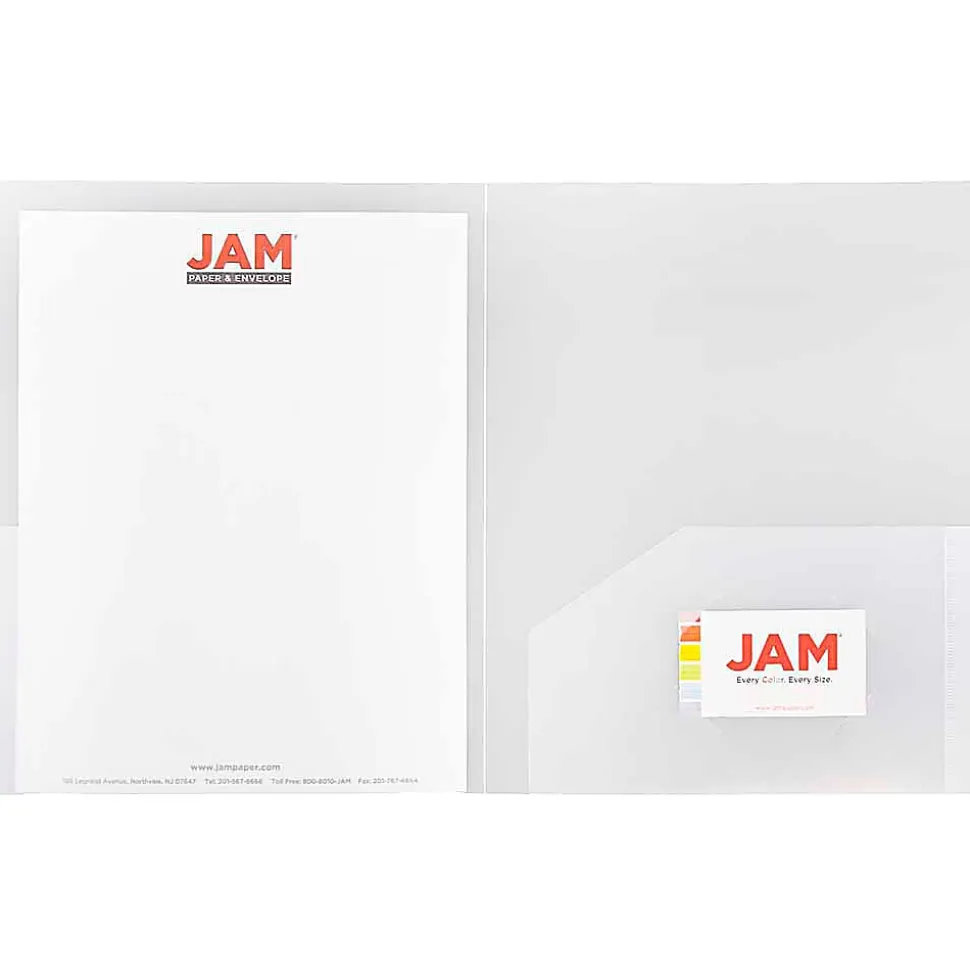 JAM Paper® Heavy-Duty 2-Pocket Plastic Presentation Folders, 9" x 12", Clear, Pack Of 6