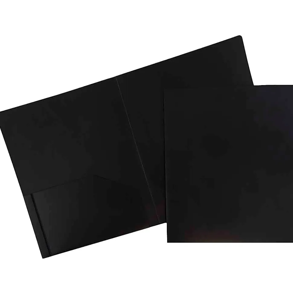 JAM Paper® Heavy-Duty 2-Pocket Plastic Presentation Folders, 9" x 12", Black, Pack Of 6