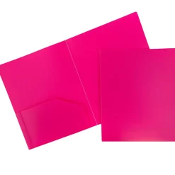 JAM PaperĀ® Heavy-Duty 2-Pocket Plastic Presentation Folders, 9" x 12", Fuchsia Pink, Pack Of 6