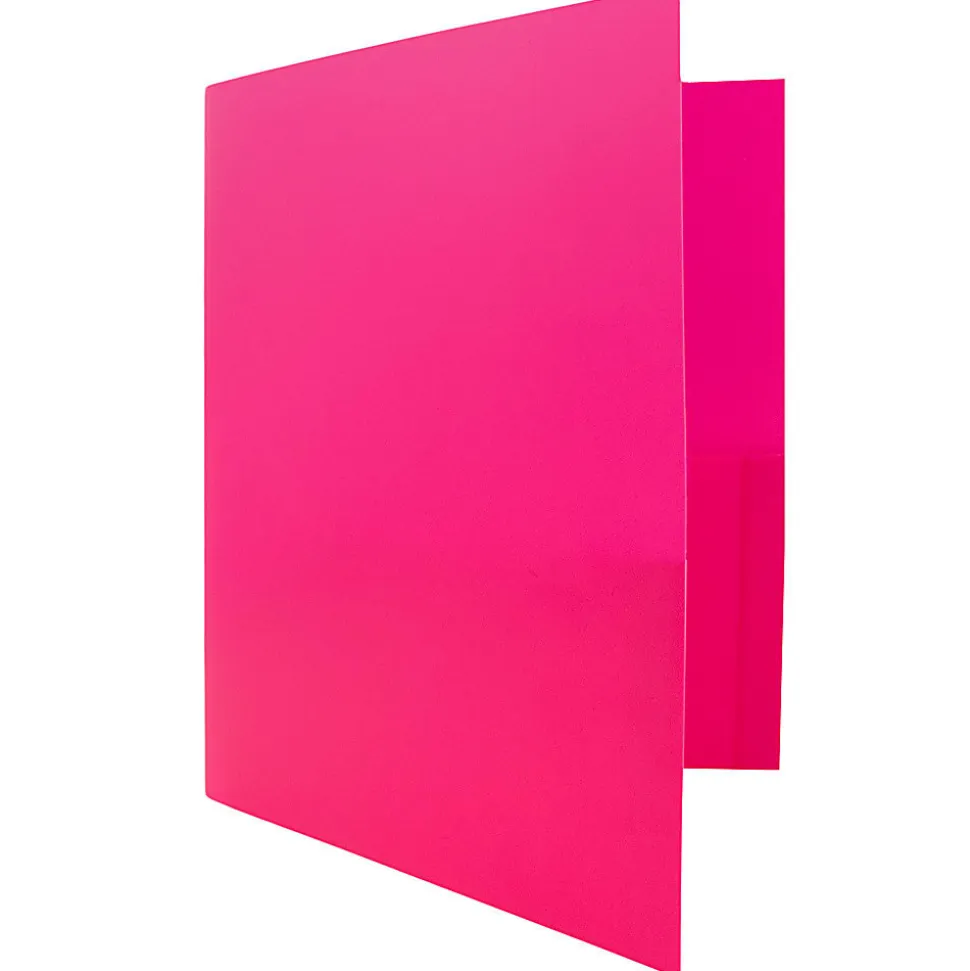 JAM Paper® Heavy-Duty 2-Pocket Plastic Presentation Folders, 9" x 12", Fuchsia Pink, Pack Of 6