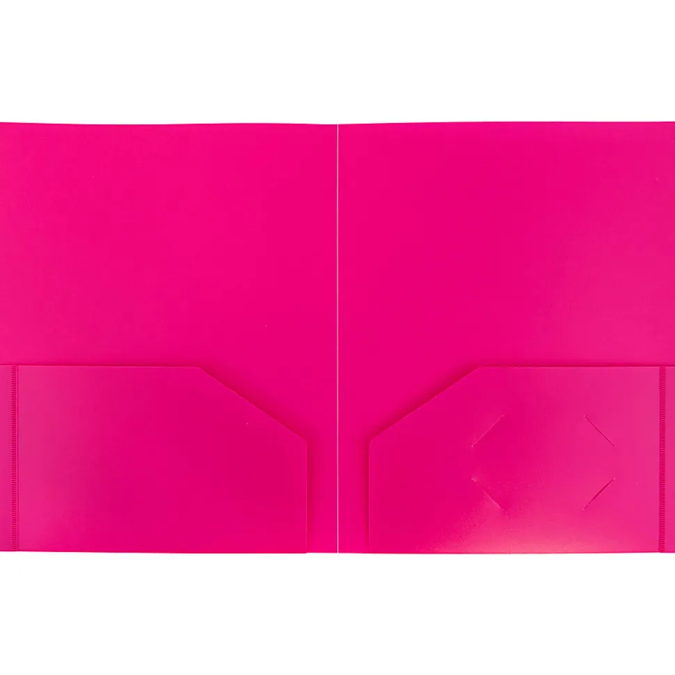 JAM Paper® Heavy-Duty 2-Pocket Plastic Presentation Folders, 9" x 12", Fuchsia Pink, Pack Of 6