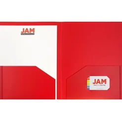 JAM PaperĀ® Heavy-Duty 2-Pocket Plastic Presentation Folders, 9" x 12", Red, Pack Of 6