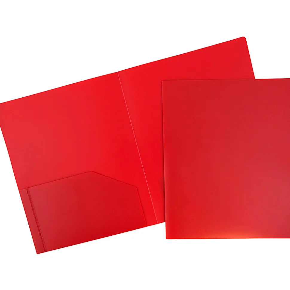 JAM Paper® Heavy-Duty 2-Pocket Plastic Presentation Folders, 9" x 12", Red, Pack Of 6