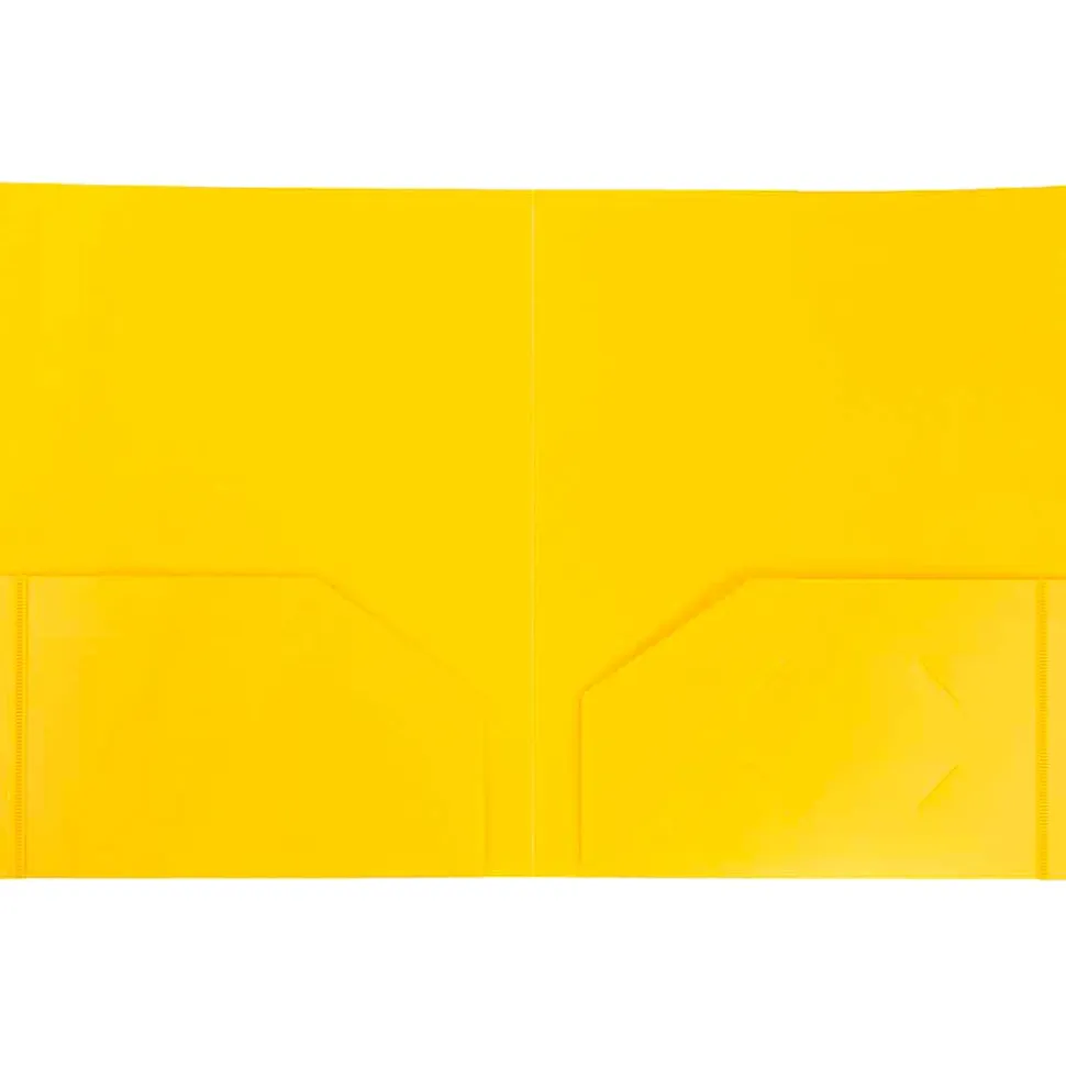 JAM Paper® Heavy-Duty 2-Pocket Plastic Presentation Folders, 9" x 12", Yellow, Pack Of 6 Folders