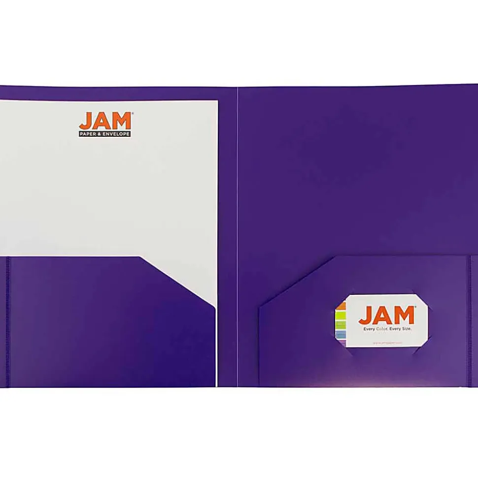 JAM Paper® Heavy Duty 2-Pocket Presentation Folder, 8 1/2" x 11 3/4", Purple, 6/pack