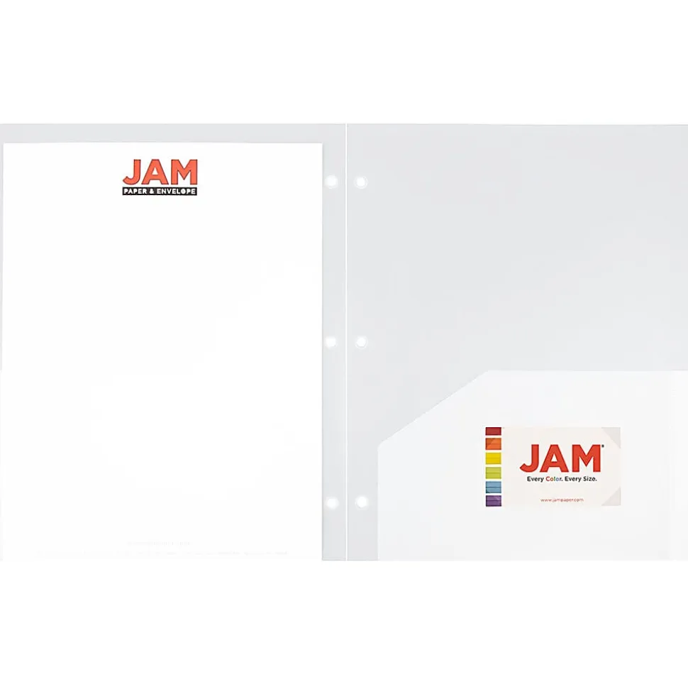 JAM Paper® 3-Hole-Punched 2-Pocket Plastic Presentation Folders, 9" x 12", Clear, Pack Of 6