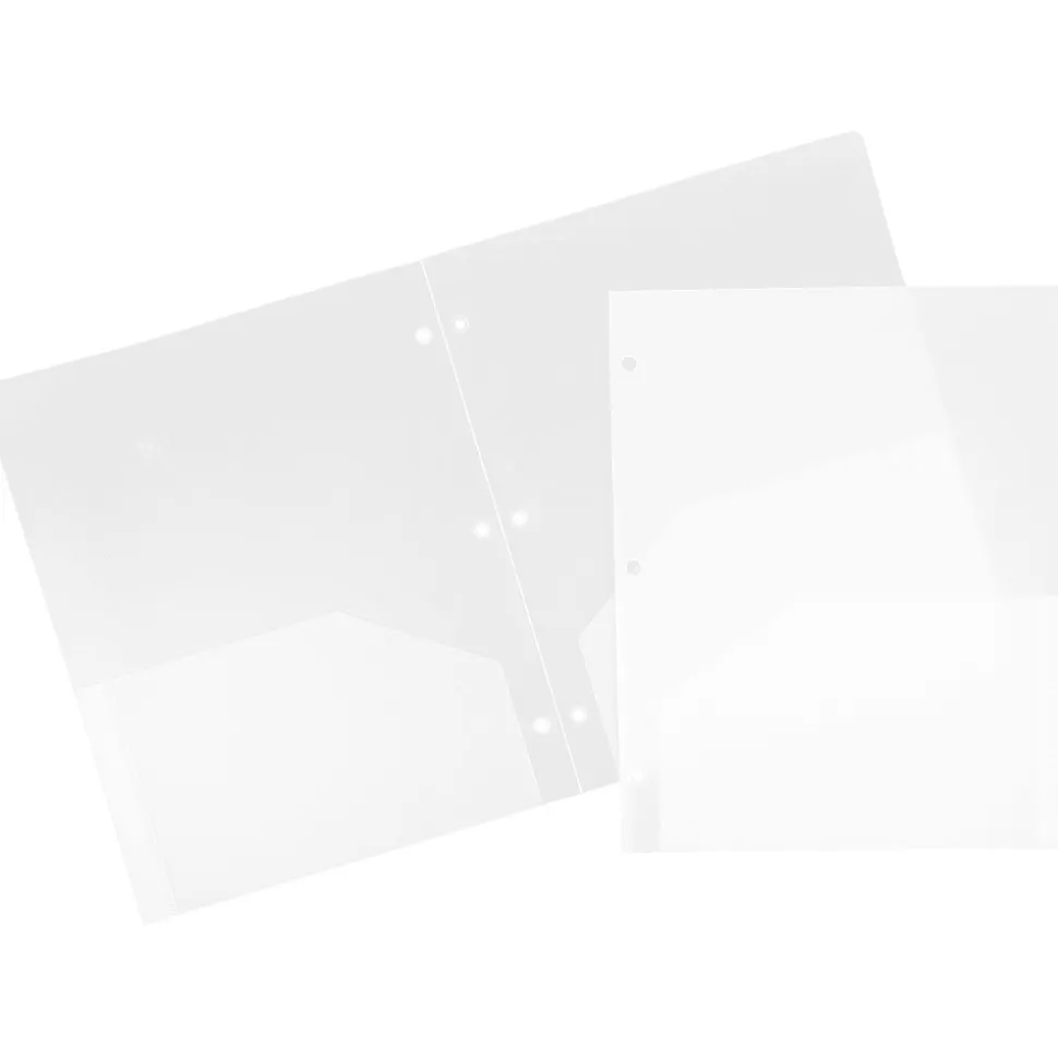 JAM Paper® 3-Hole-Punched 2-Pocket Plastic Presentation Folders, 9" x 12", Clear, Pack Of 6