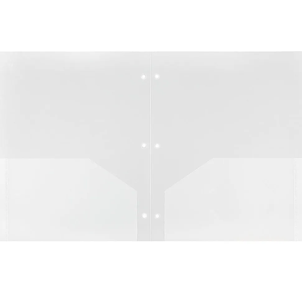 JAM Paper® 3-Hole-Punched 2-Pocket Plastic Presentation Folders, 9" x 12", Clear, Pack Of 6