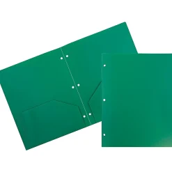 JAM PaperĀ® 3-Hole-Punched 2-Pocket Plastic Presentation Folders, 9" x 12", Green, Pack Of 6