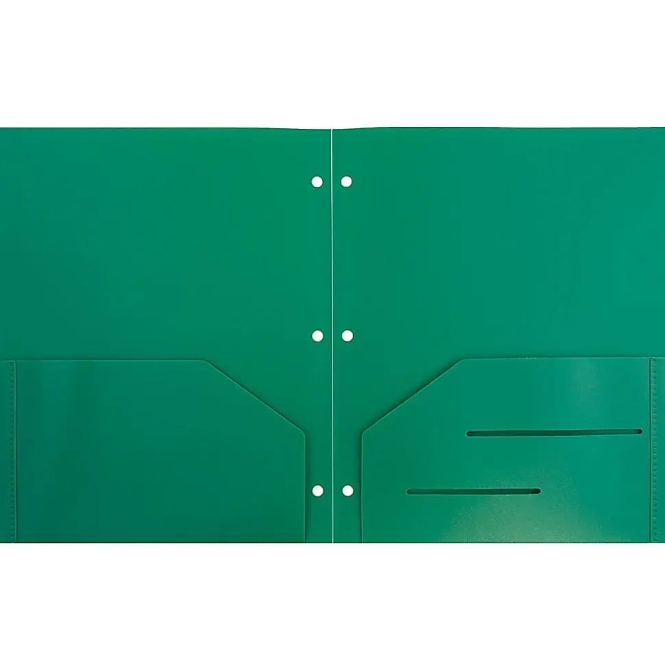 JAM Paper® 3-Hole-Punched 2-Pocket Plastic Presentation Folders, 9" x 12", Green, Pack Of 6