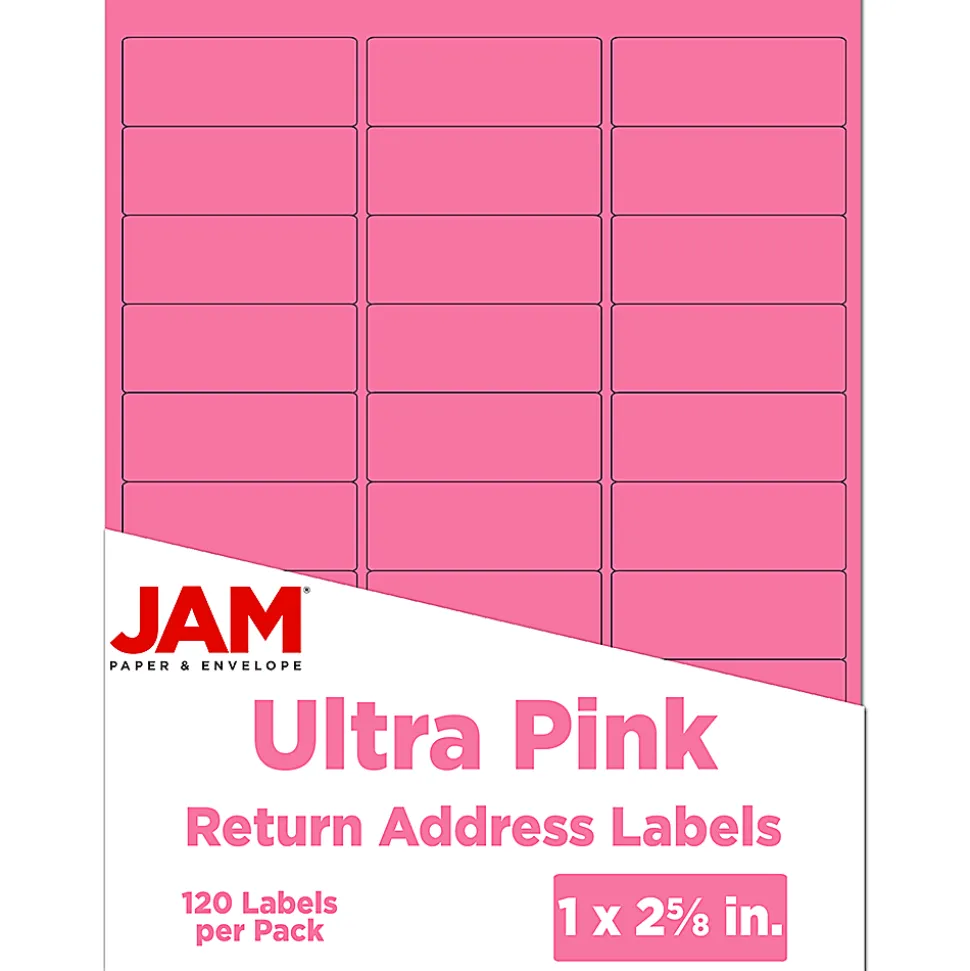 JAM Paper® Mailing Address Labels, Rectangle, 2 5/8" x 1", Pink, Pack Of 120