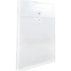 JAM Paper® Open-End Plastic Envelopes, Legal-Size, 9 3/4" x 14 1/2", Button & String Closure, Clear, Pack Of 12