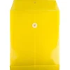 JAM Paper® Open-End Plastic Envelopes, Letter-Size, 9 3/4" x 11 3/4", Button & String Closure, Yellow, Pack Of 12