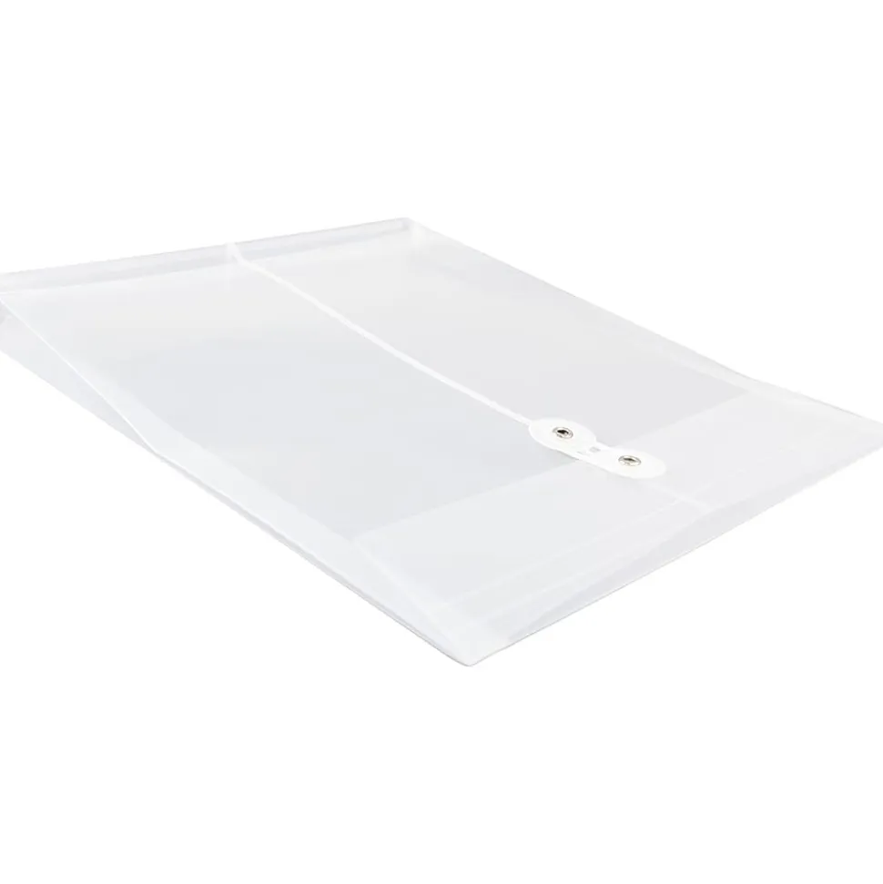 JAM Paper® Open-End Plastic Envelopes, Letter-Size, 9 3/4" x 11 3/4", Button & String Closure, Clear, Pack Of 12