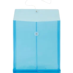 JAM Paper® Open-End Plastic Envelopes, Letter-Size, 9 3/4" x 11 3/4", Button & String Closure, Blue, Pack Of 12